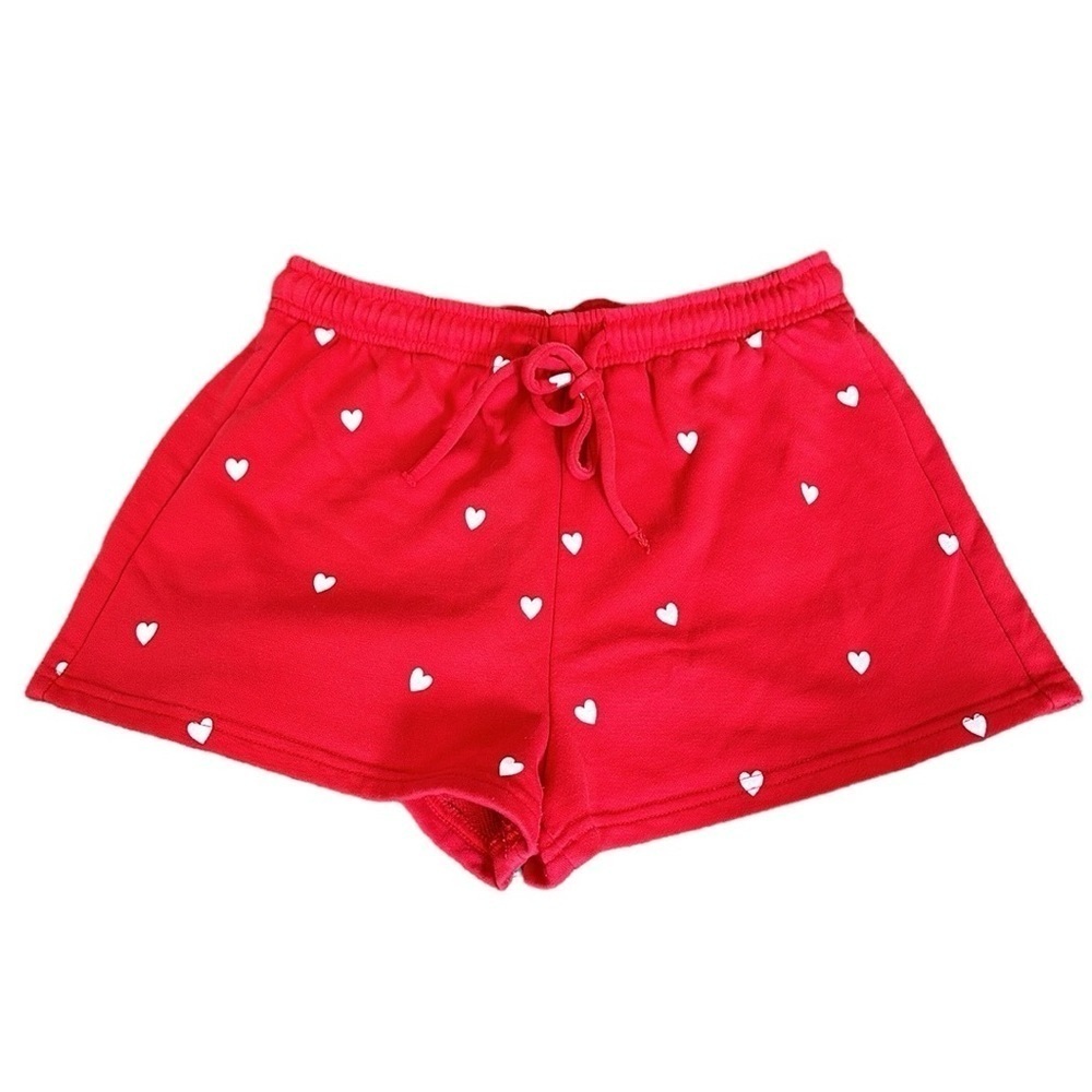 Pink Lily Red Heart Print Women's Lounge Shorts